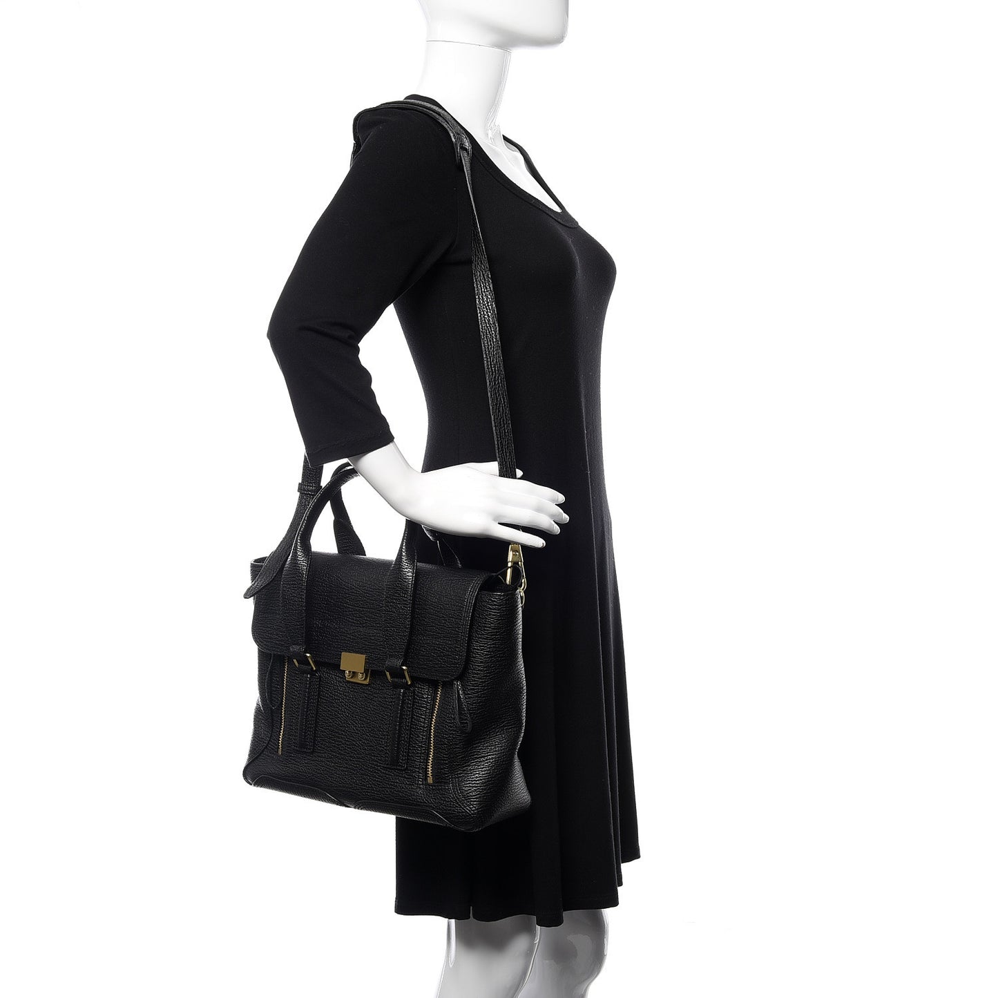 3.1 Textured Calfskin Medium Pashli Satchel Black