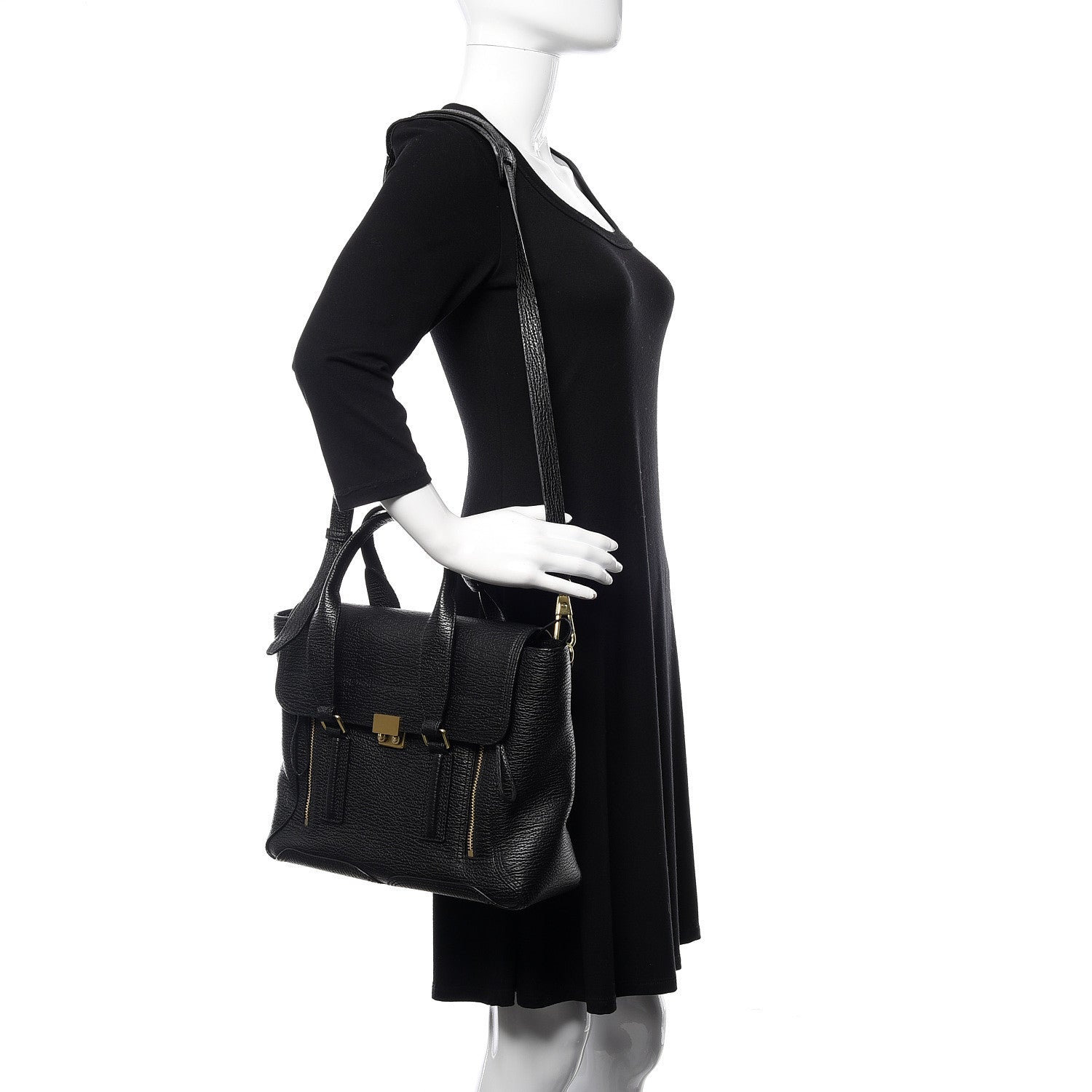 3.1 Phillip Lim 3.1 Textured Calfskin Medium Pashli Satchel Black 2 of 9