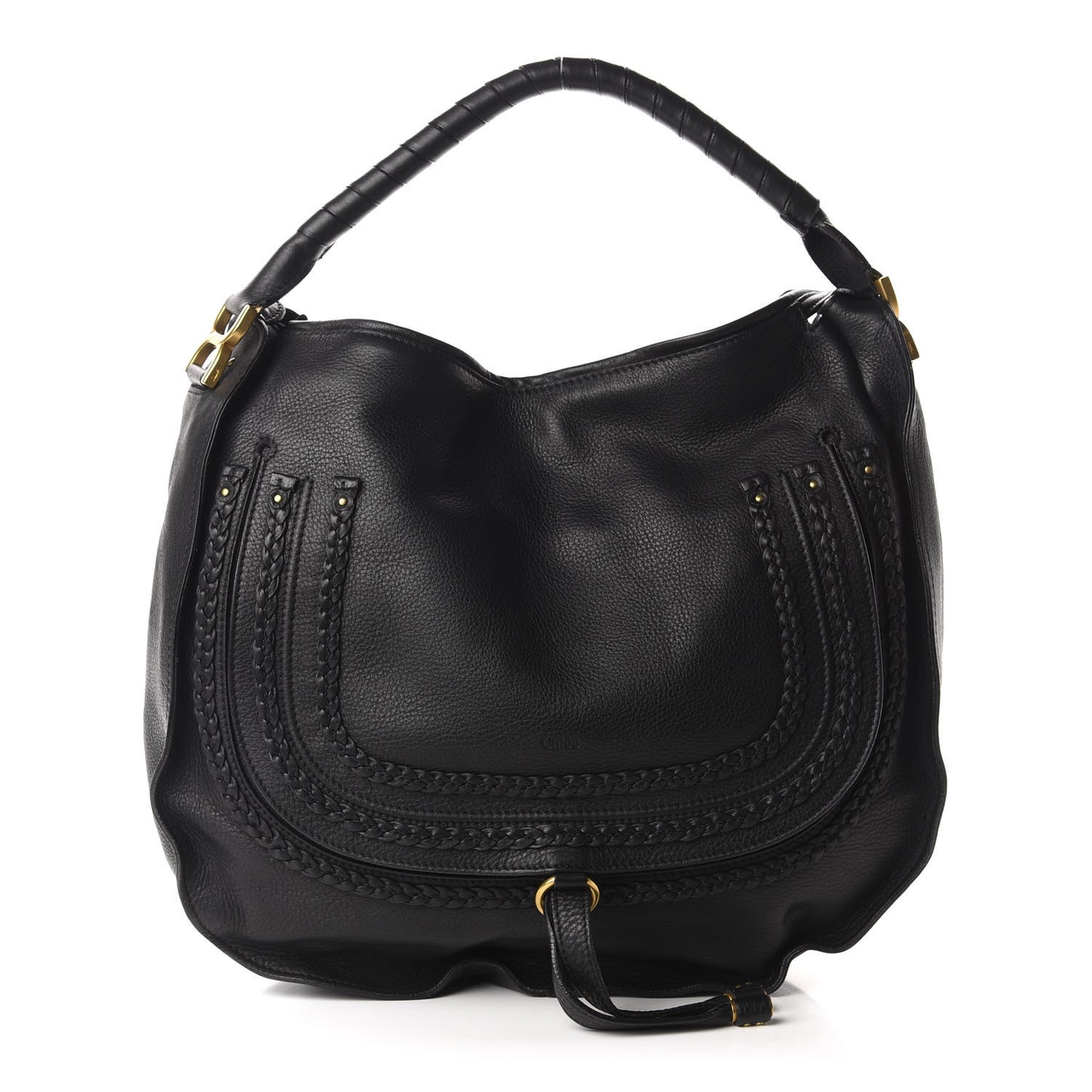 Calfskin Large Braided Marcie Hobo Black