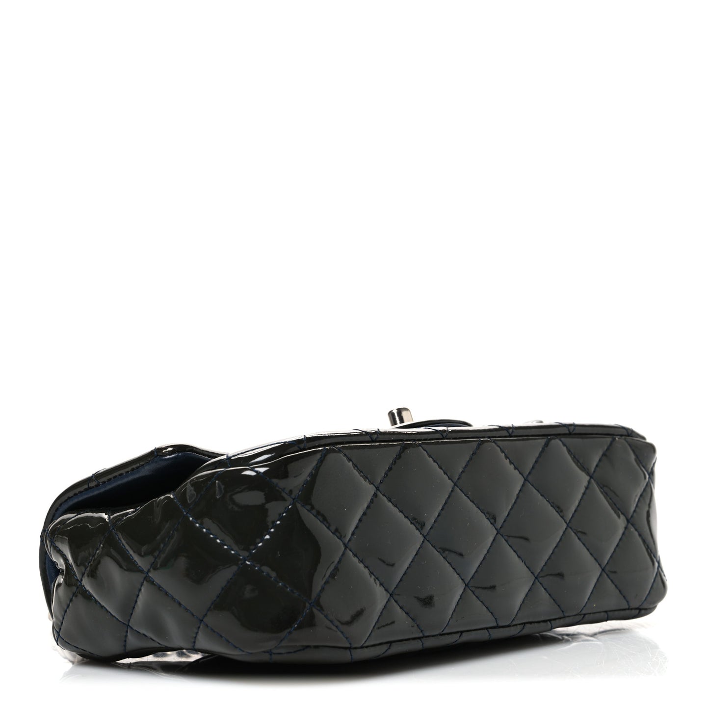 Patent Calfskin Quilted Mini Rectangular Flap Navy Blue