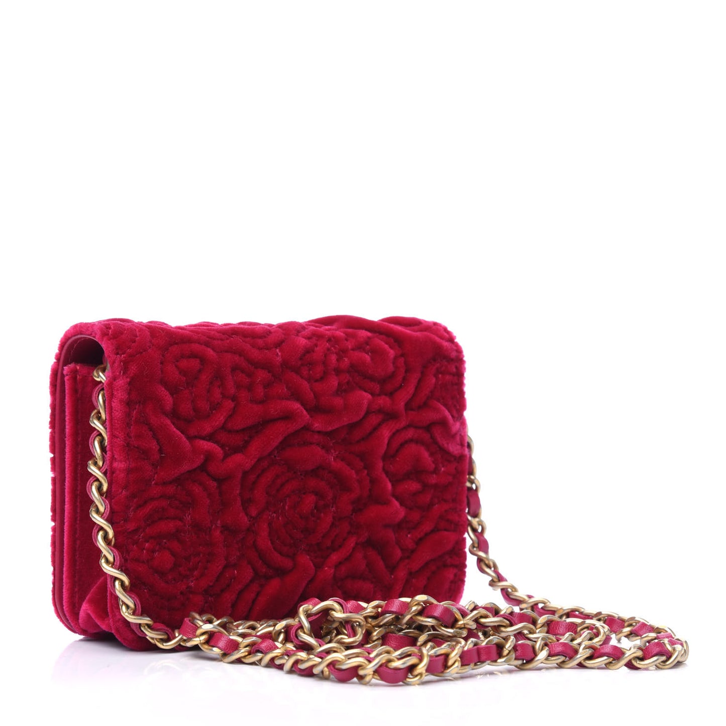 Velvet Quilted Camellia Velvet Flap Coin Purse With Chain Fuchsia