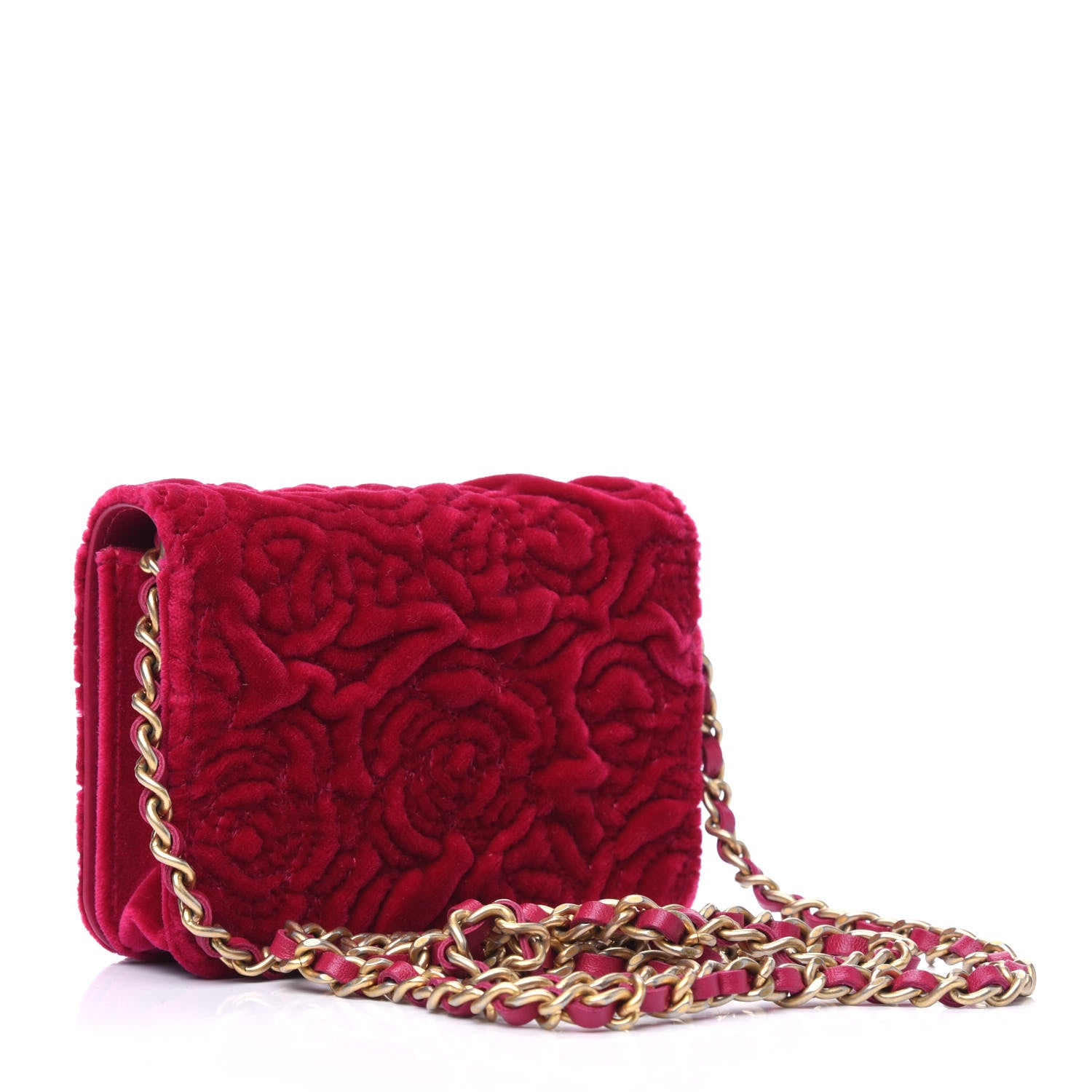 Chanel Velvet Quilted Camellia Velvet Flap Coin Purse With Chain Fuchsia 2 of 3
