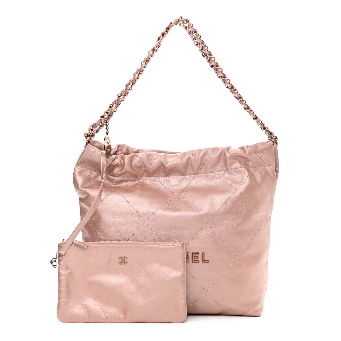 Metallic Calfskin Quilted Small Chanel 22 Pink