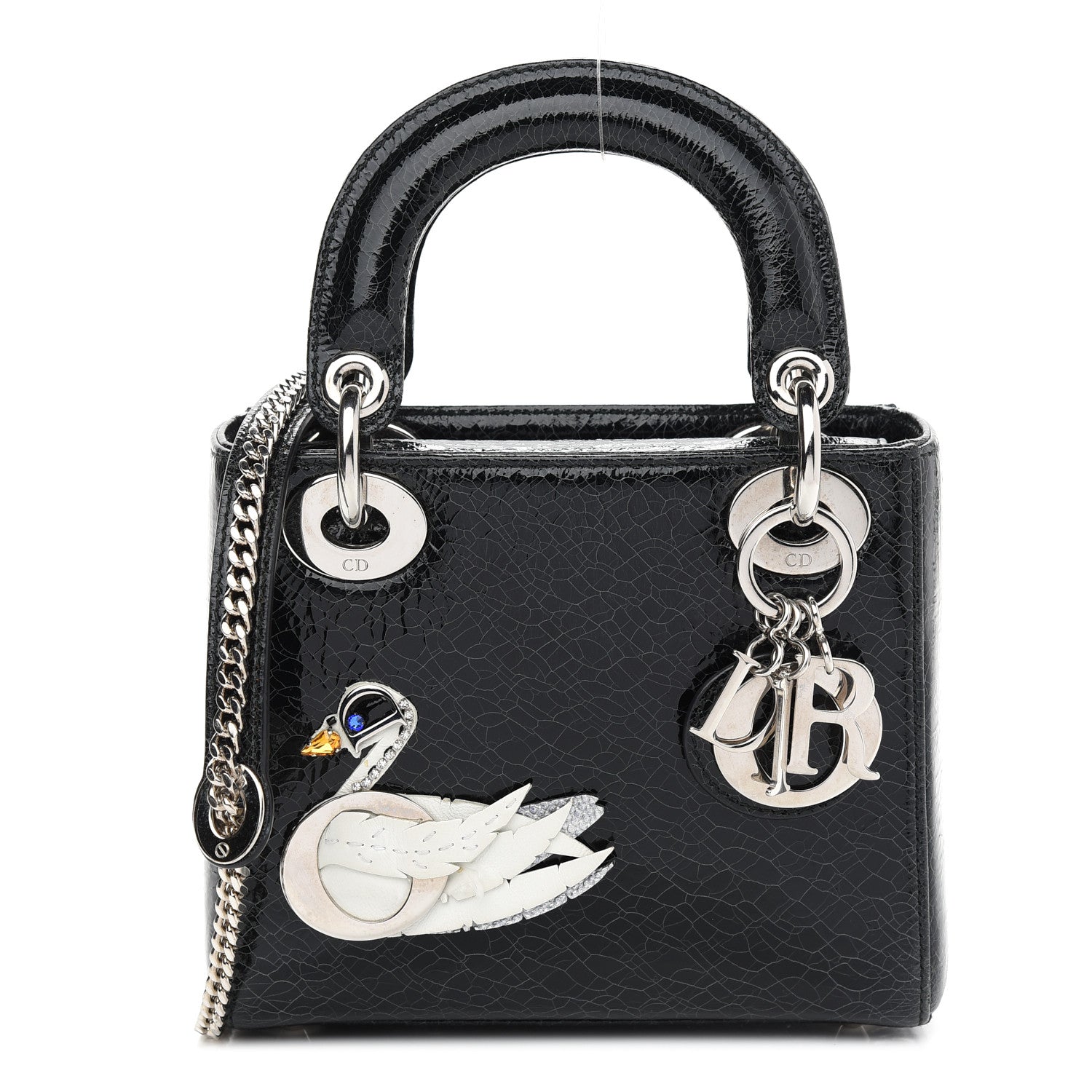 Christian Dior Ceramic Effect Deerskin Jeweled Swan Mini Lady Dior Black 1 of 18