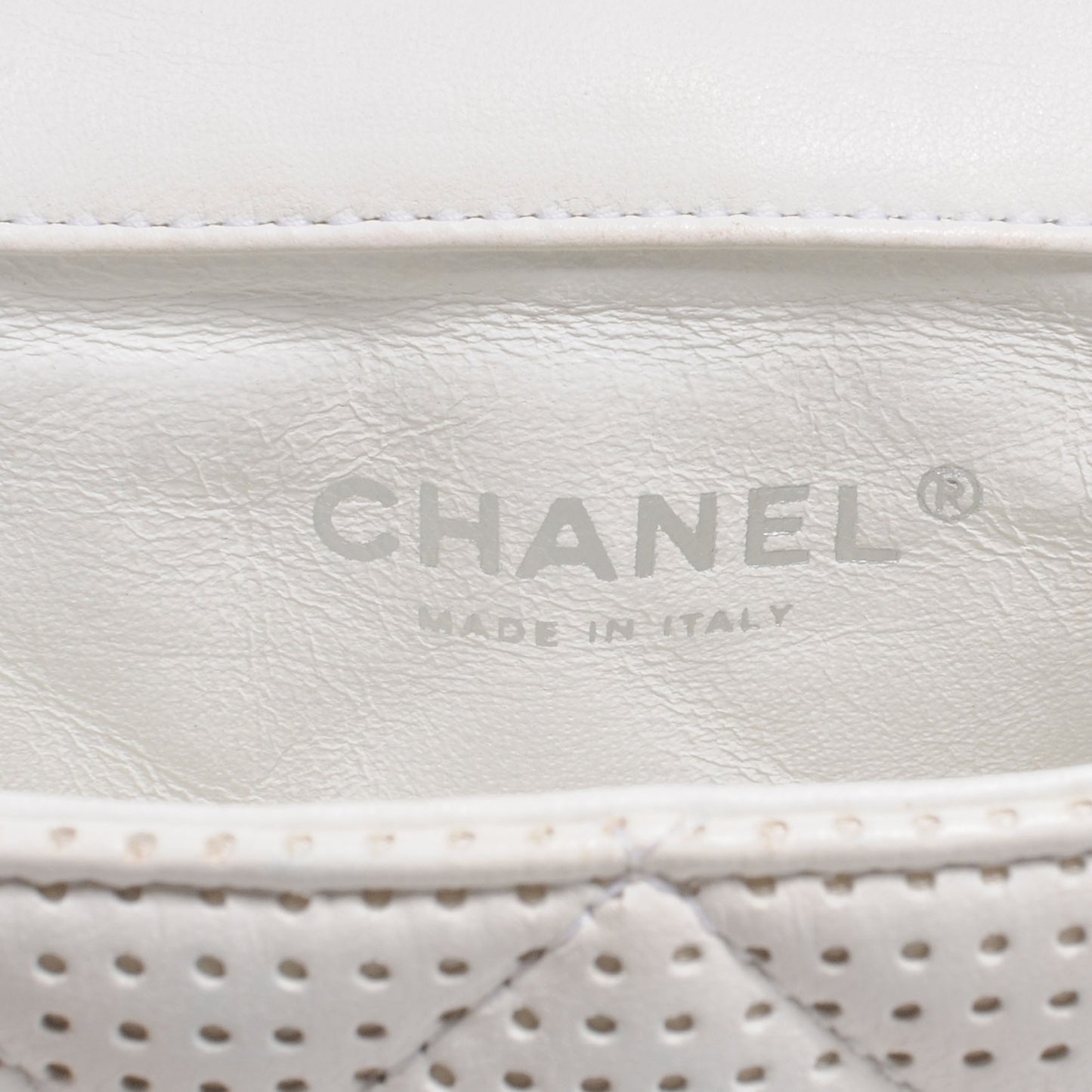 Lambskin Perforated Mini Flap Bag White