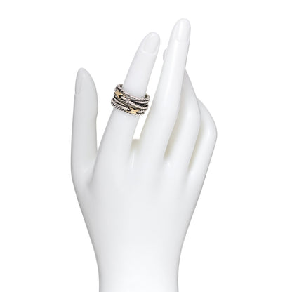 David Yurman Sterling Silver 18K Yellow Gold Double X Crossover Ring 52 6 2 of 4