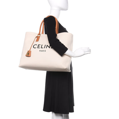 Celine Canvas Calfskin Horizontal Cabas Natural Tan 2 of 10