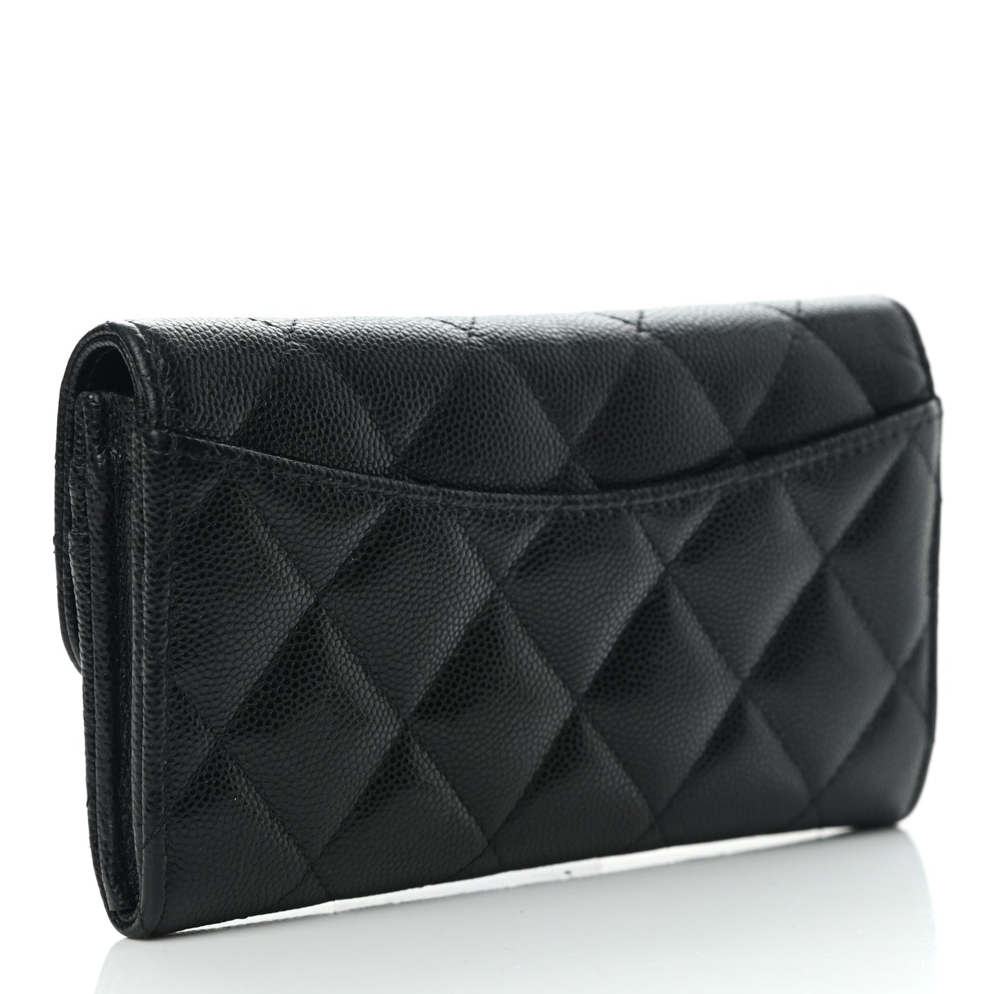 Caviar Quilted Medium Gusset Flap Wallet Black