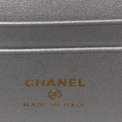 Chanel Lizard Embossed Top Handle Slim Vanity With Chain Silvery 6 of 11