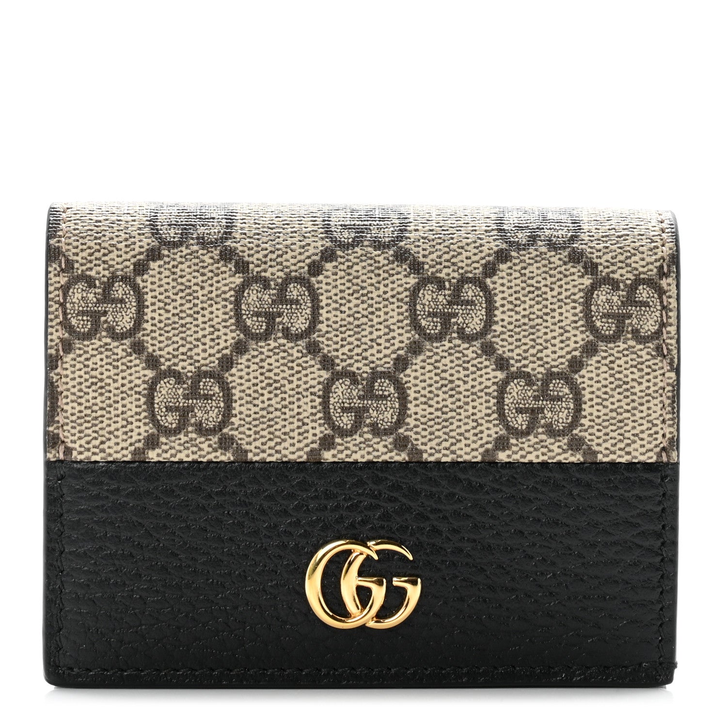 Gucci Dollar Calfskin GG Supreme Monogram GG Marmont Card Case Black Beige Ebony 1 of 8