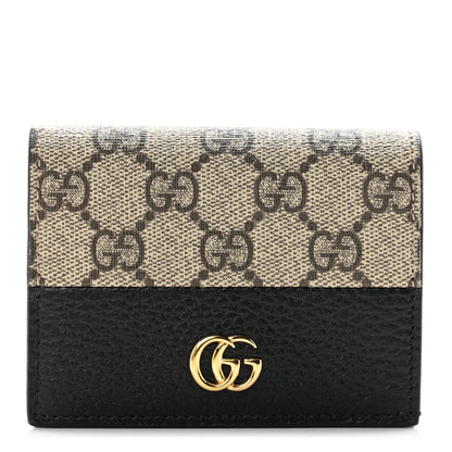 Gucci Dollar Calfskin GG Supreme Monogram GG Marmont Card Case Black Beige Ebony 1 of 8