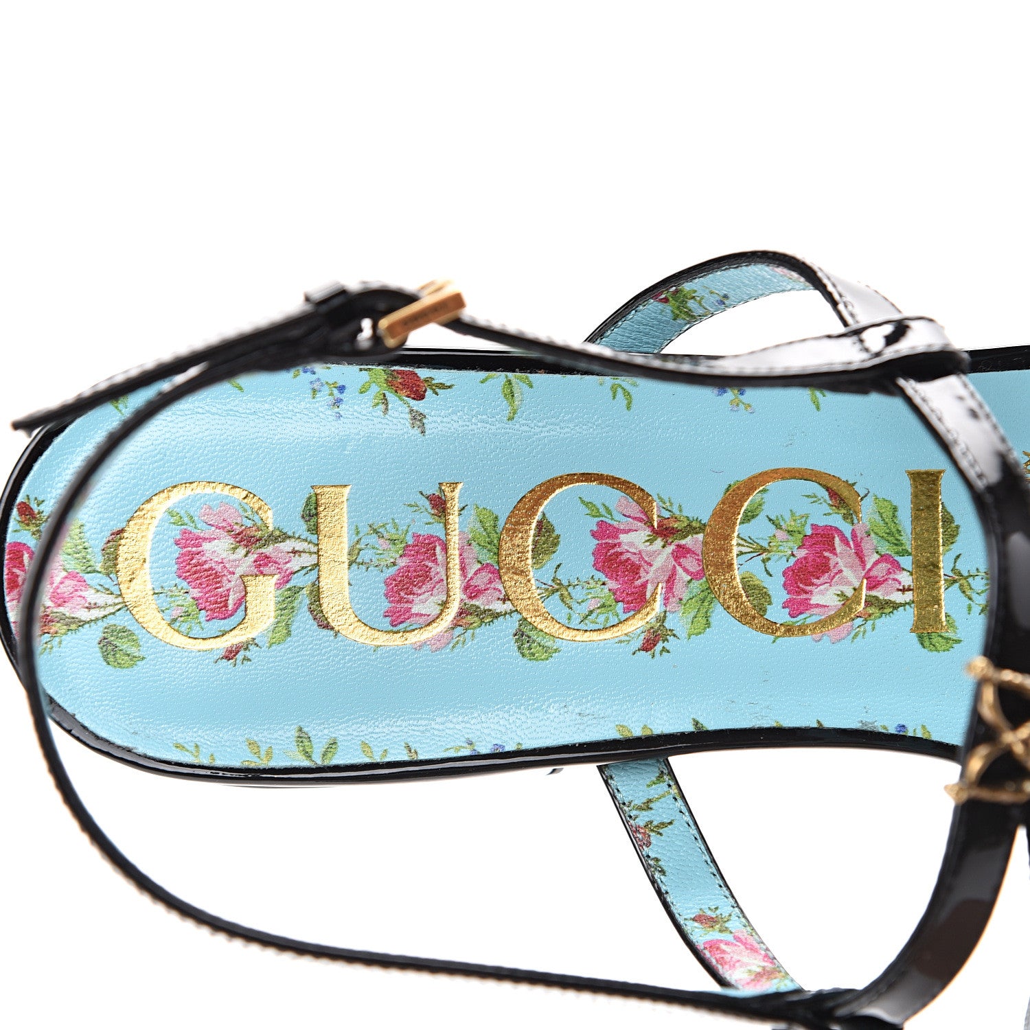 Gucci Patent Calfskin Bee Thong Sandals 38.5 Black 7 of 9