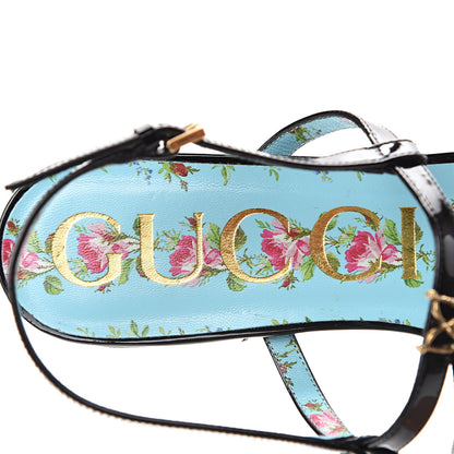 Gucci Patent Calfskin Bee Thong Sandals 38.5 Black 7 of 9