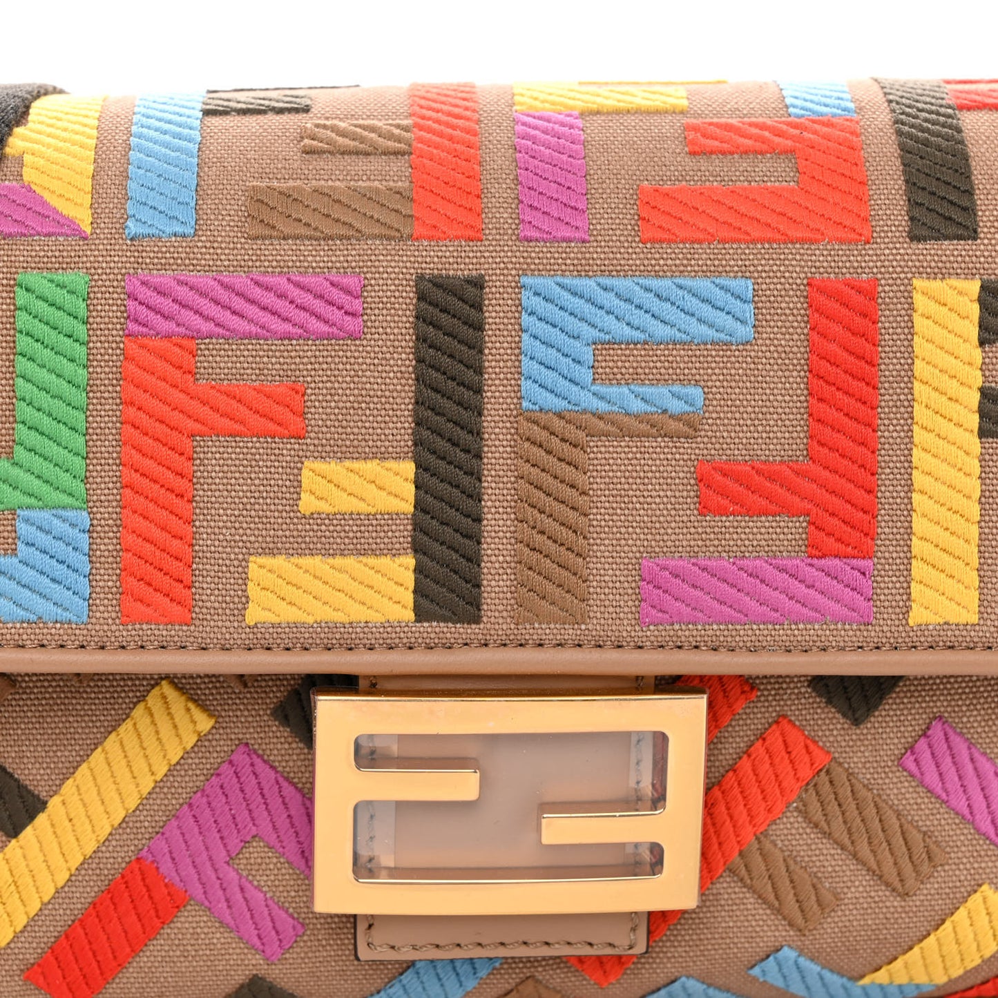 Canvas Vitello King FF Multicolor Embroidered Baguette Multicolor Cuoio