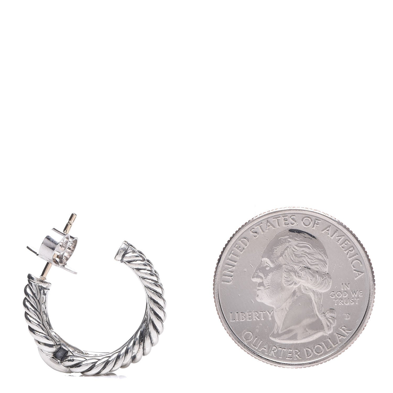 David Yurman Sterling Silver Diamond 22mm Cable Loop Hoop Earrings 2 of 4