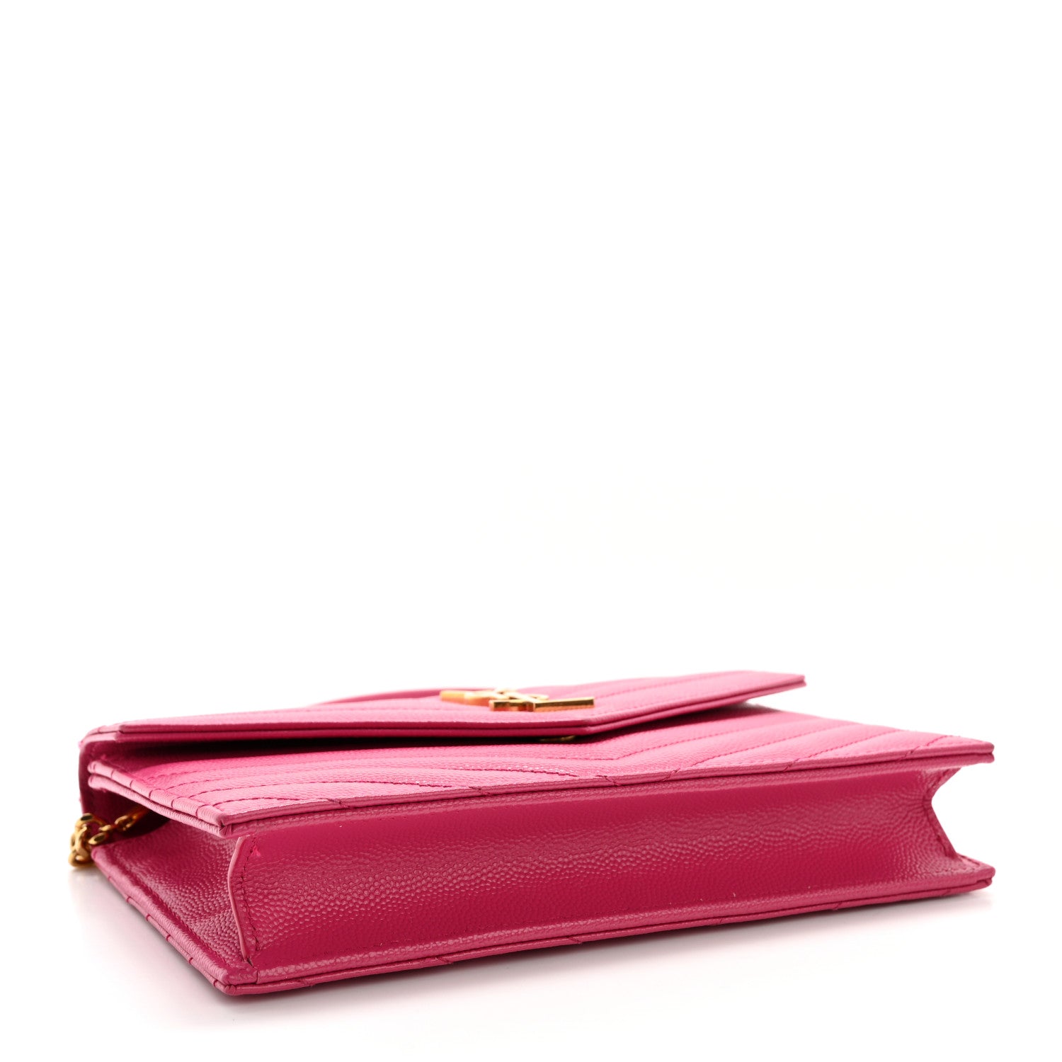 Saint Laurent Grain De Poudre Matelasse Chevron Monogram Envelope Chain Wallet Fresh Fuchsia 4 of 14