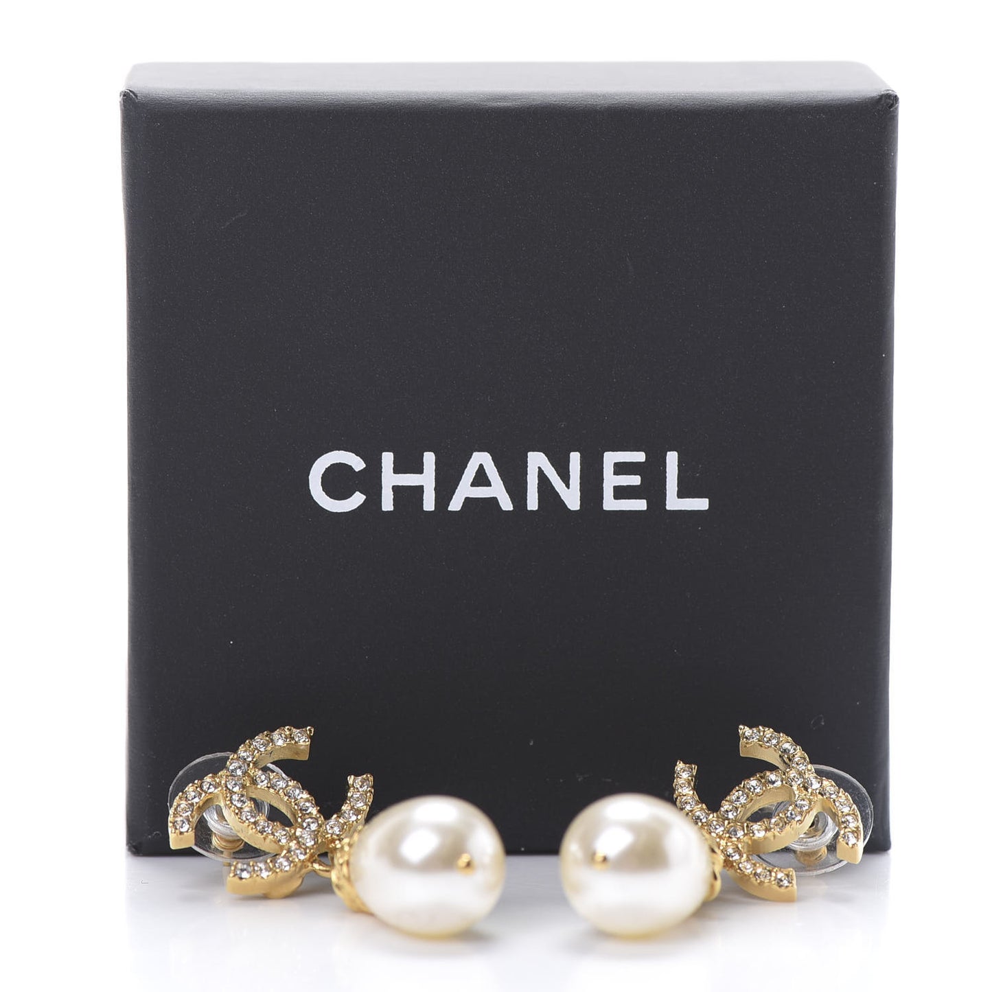 Crystal Pearl CC Drop Earrings Gold