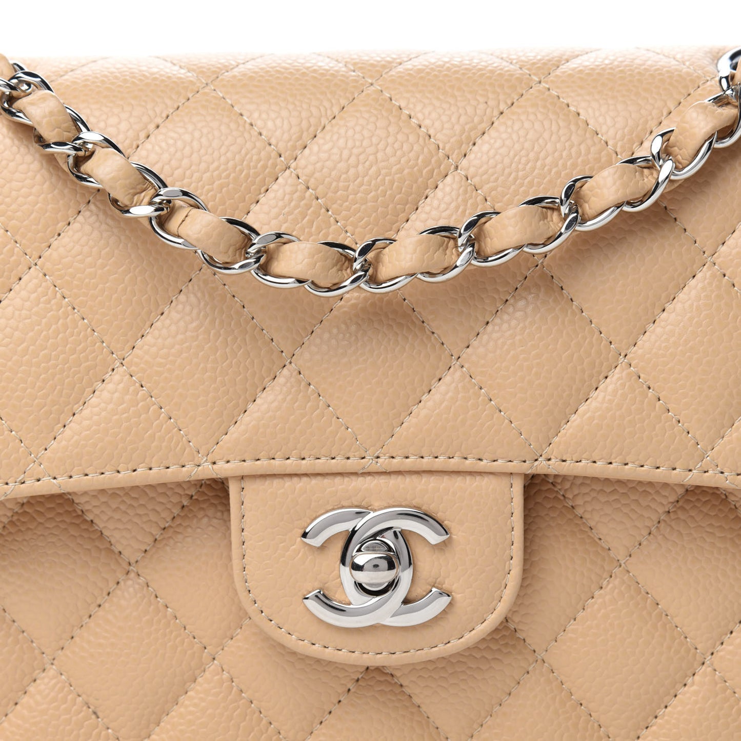 Caviar Quilted Small Double Flap Beige