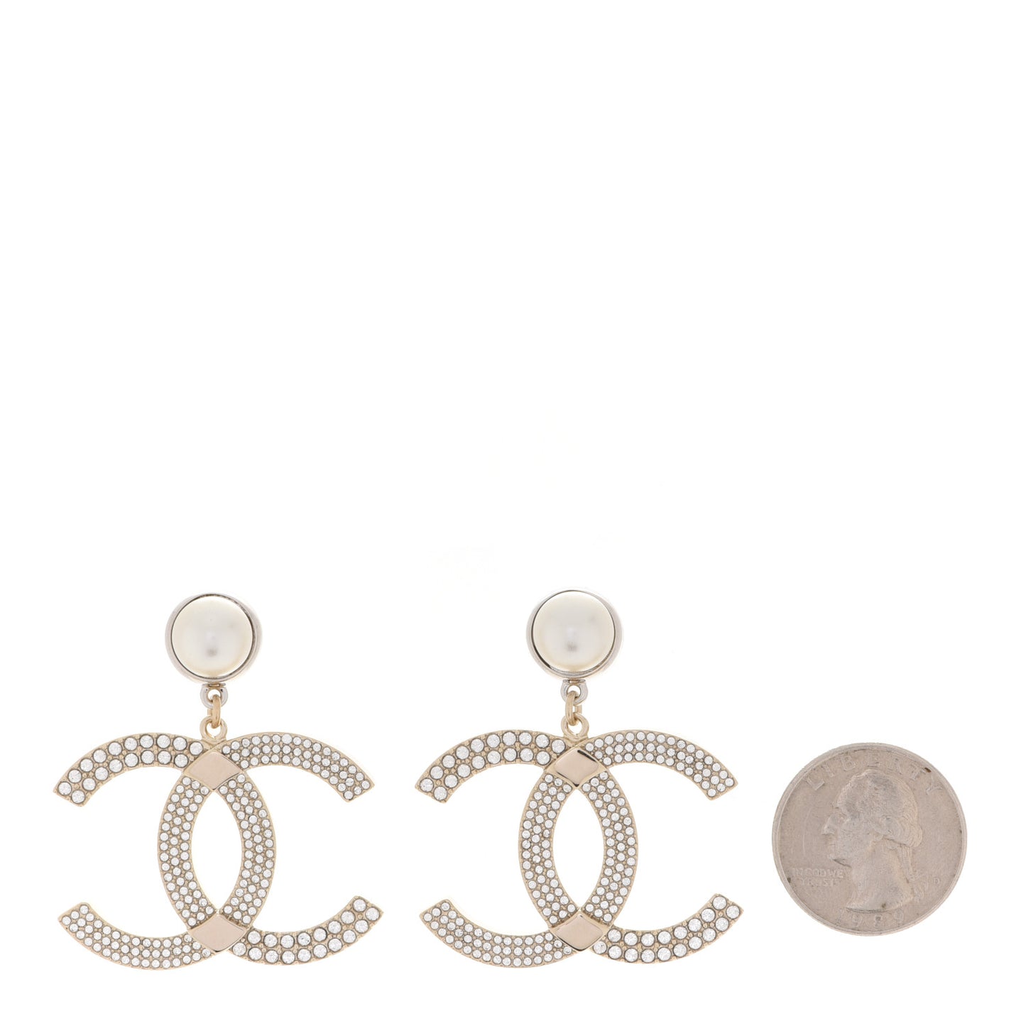 Crystal Pearl CC Drop Earrings Gold Silver