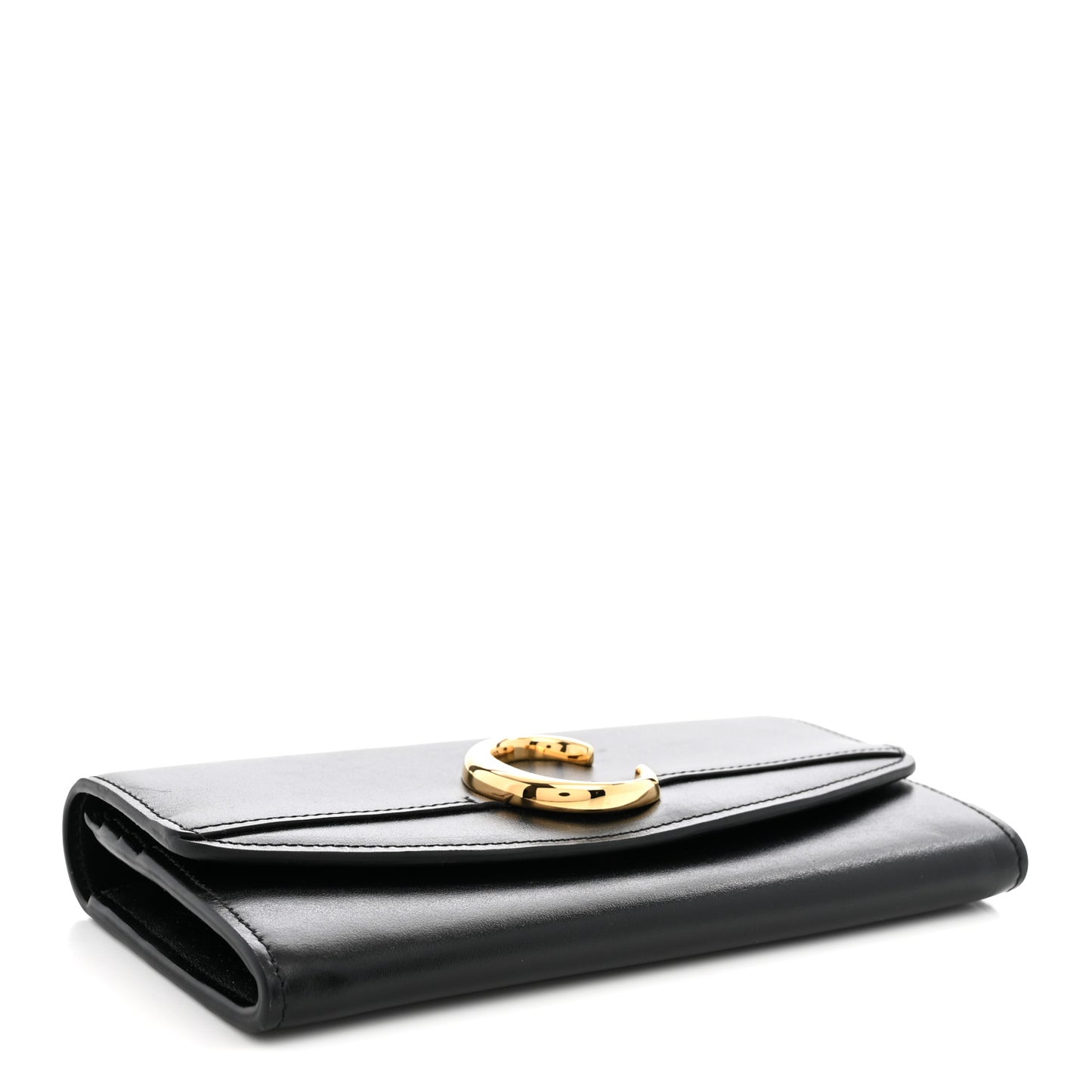 Calfskin Long Flap C Wallet Black