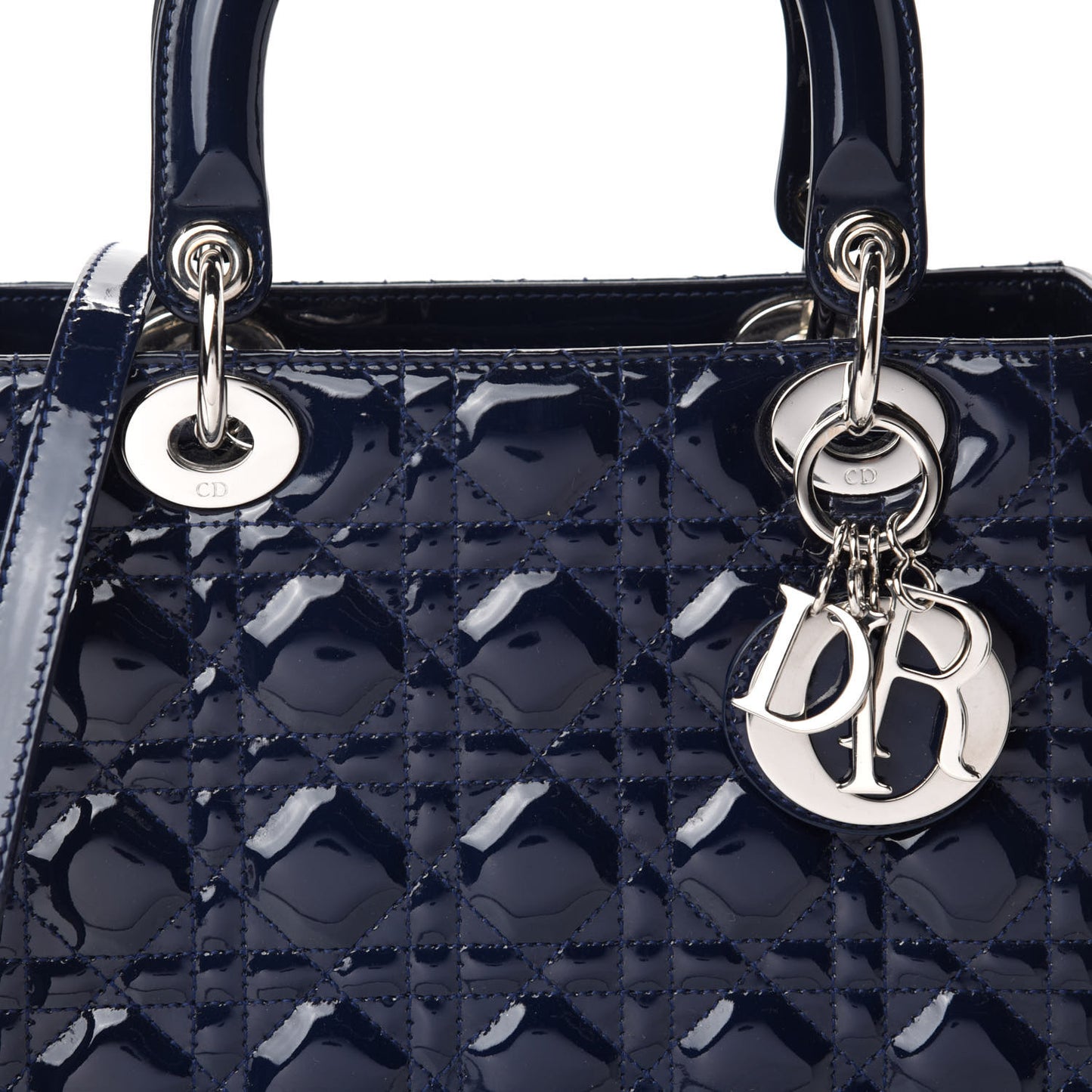Patent Cannage Medium Lady Dior Navy Blue