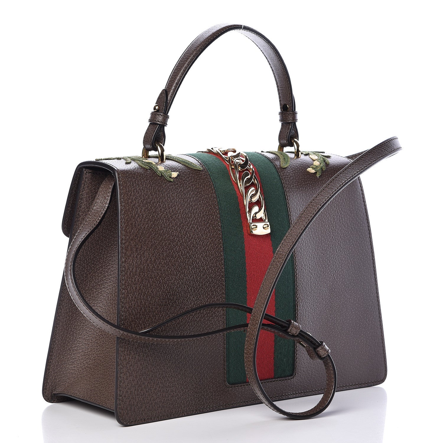 Gucci Calfskin Embroidered Medium Sylvie Top Handle Bag New Acero Multicolor 3 of 11