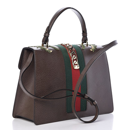 Gucci Calfskin Embroidered Medium Sylvie Top Handle Bag New Acero Multicolor 3 of 11