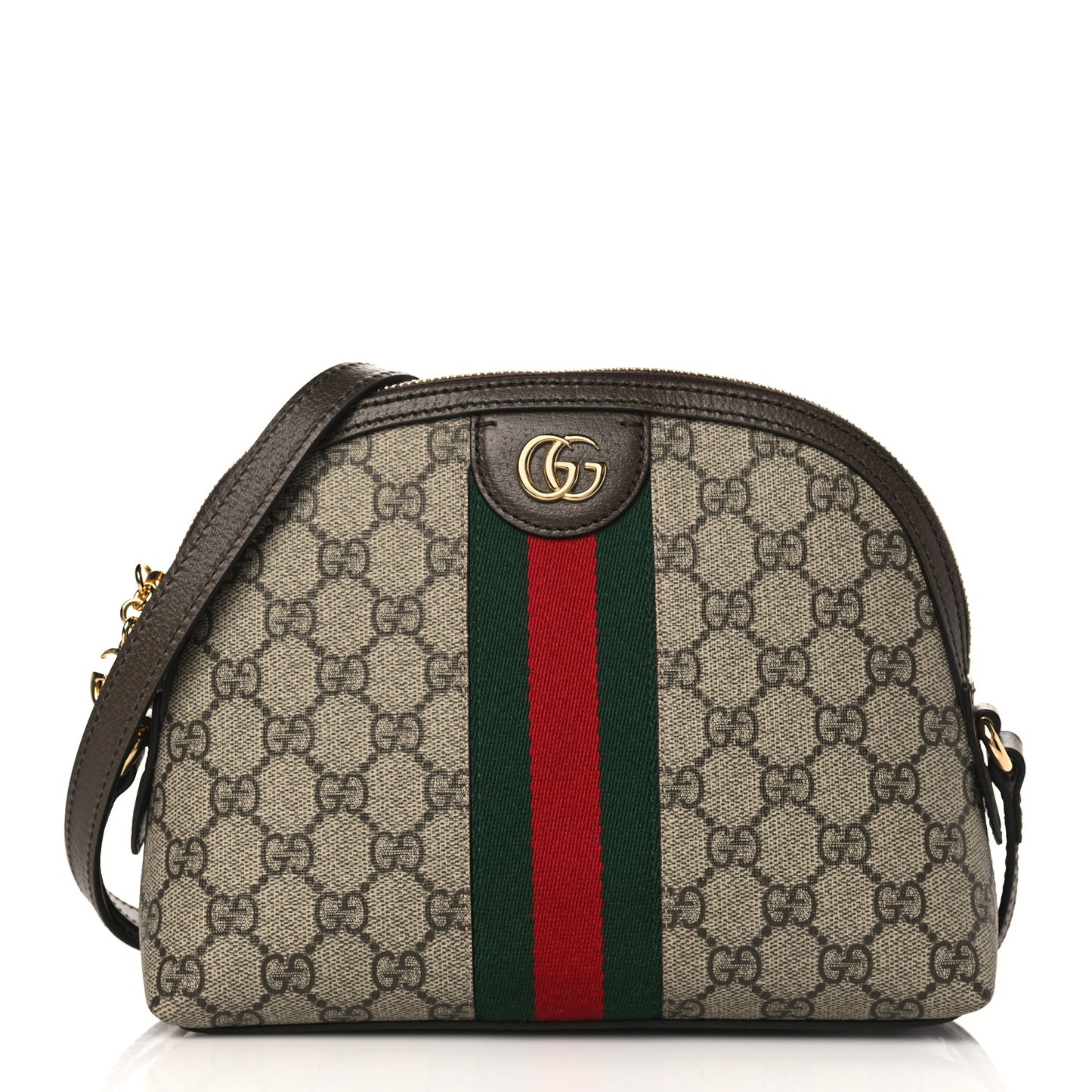 GG Supreme Monogram Textured Dollar Calfskin Web Small Ophidia Dome Shoulder Bag Beige Ebony New Acero