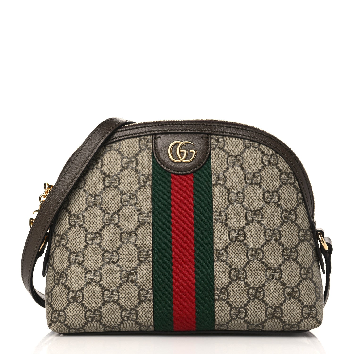 Gucci GG Supreme Monogram Textured Dollar Calfskin Web Small Ophidia Dome Shoulder Bag Beige Ebony New Acero 1 of 10