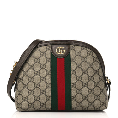 Gucci GG Supreme Monogram Textured Dollar Calfskin Web Small Ophidia Dome Shoulder Bag Beige Ebony New Acero 1 of 10