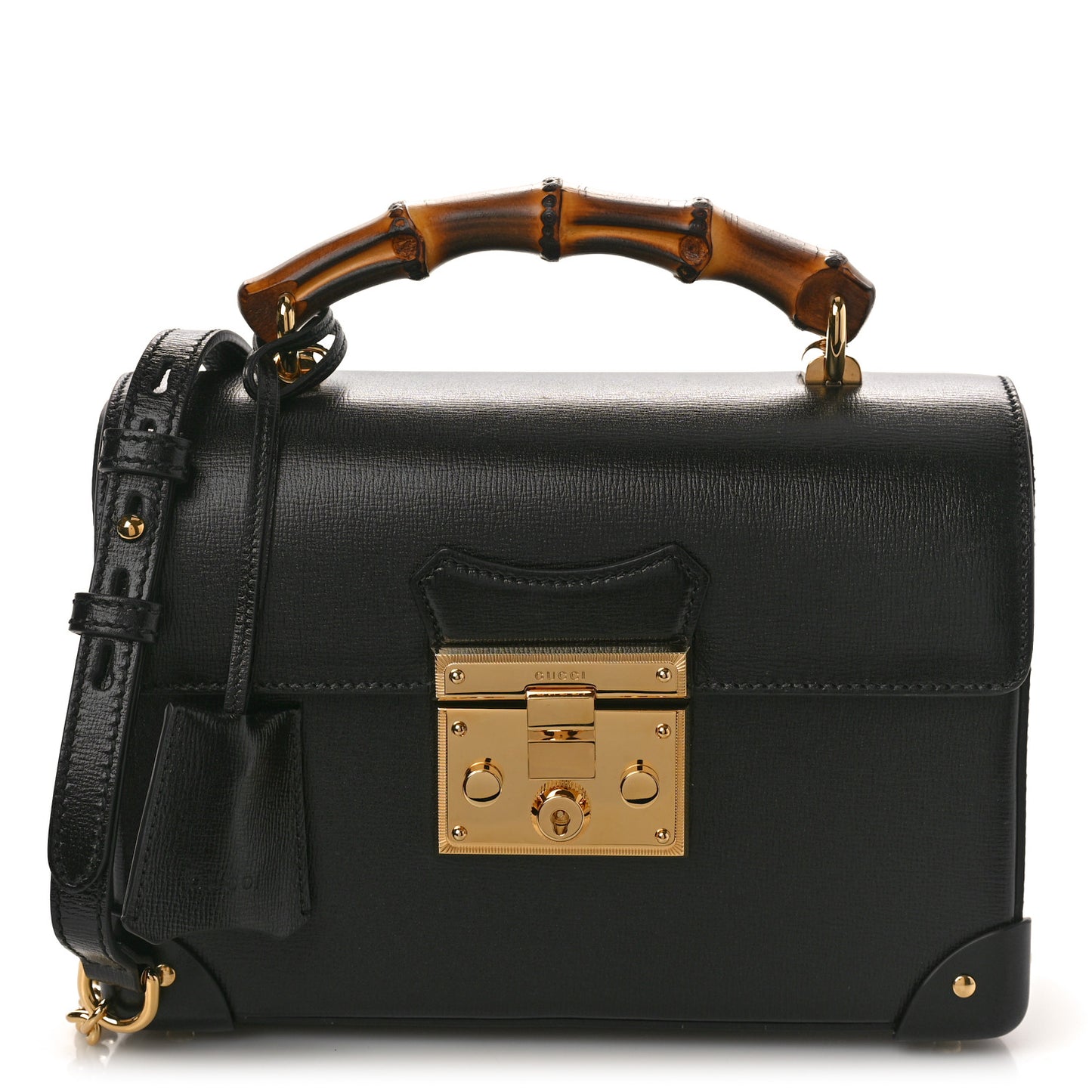 Calfskin Small Padlock Bamboo Shoulder Bag Black
