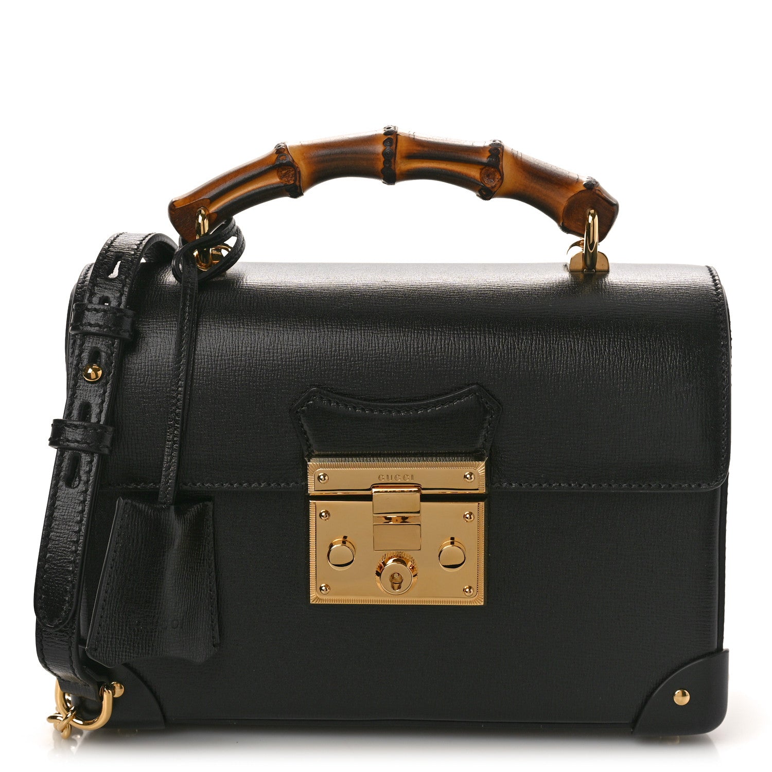 Gucci Calfskin Small Padlock Bamboo Shoulder Bag Black 1 of 10