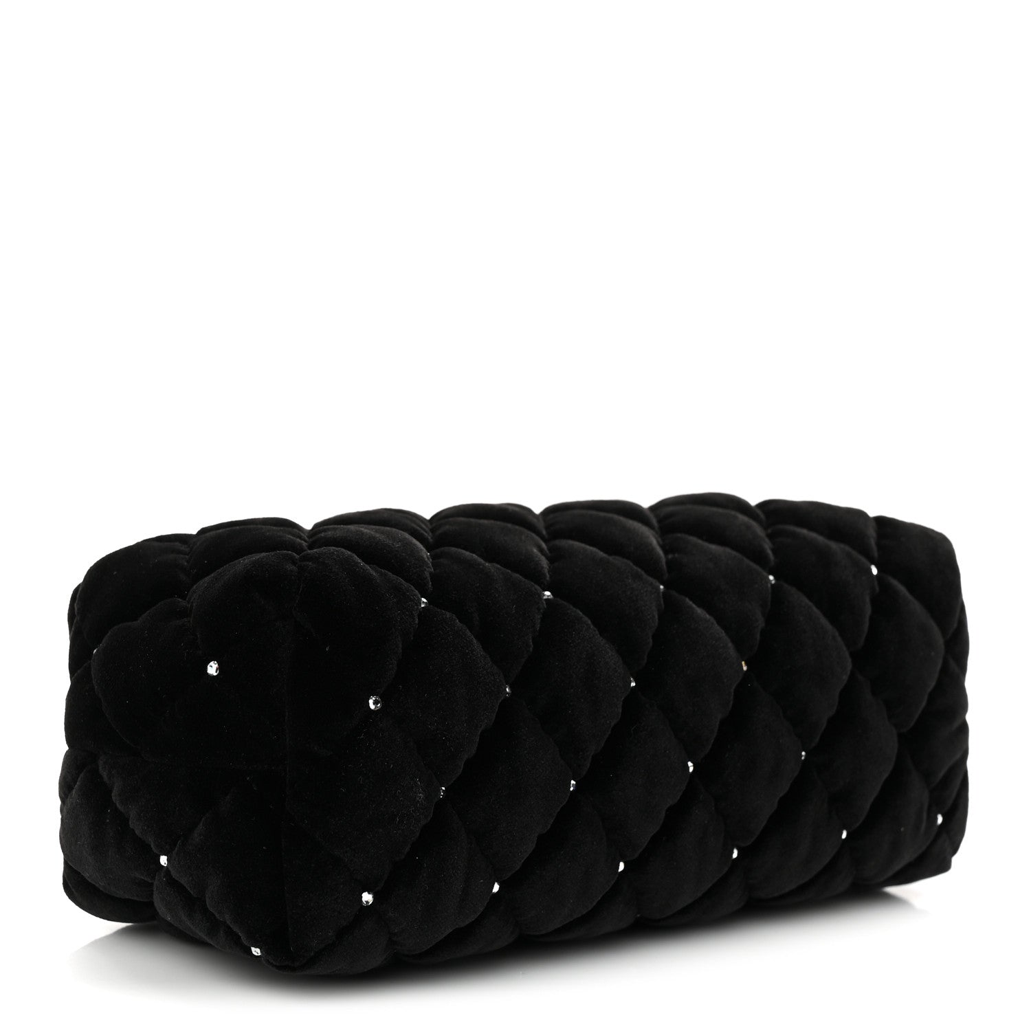 Chanel Velvet Diamanté Quilted Wristlet Clutch Black 4 of 10