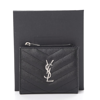 Saint Laurent Grain De Poudre Matelasse Chevron Monogram Zipped Card Case Black 10 of 10