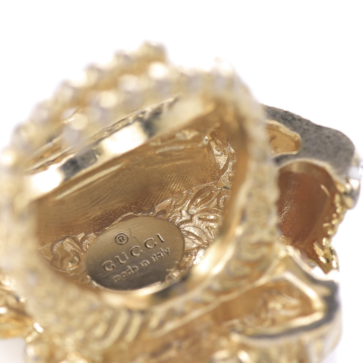 Metal Crystal Lion Head Ring S Aged Gold Multicolor