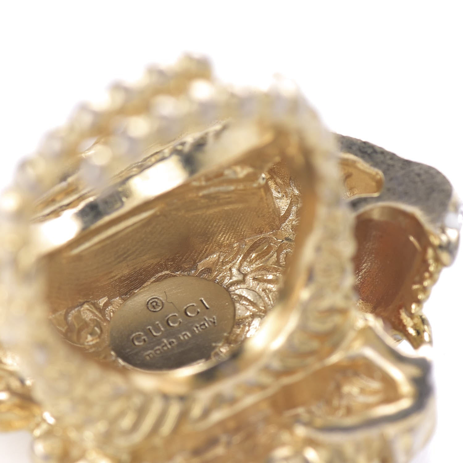 Gucci Metal Crystal Lion Head Ring S Aged Gold Multicolor 5 of 6