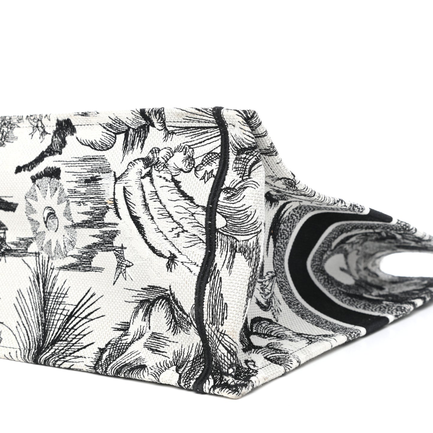 Canvas Embroidered Toile De Jouy Book Tote White Black