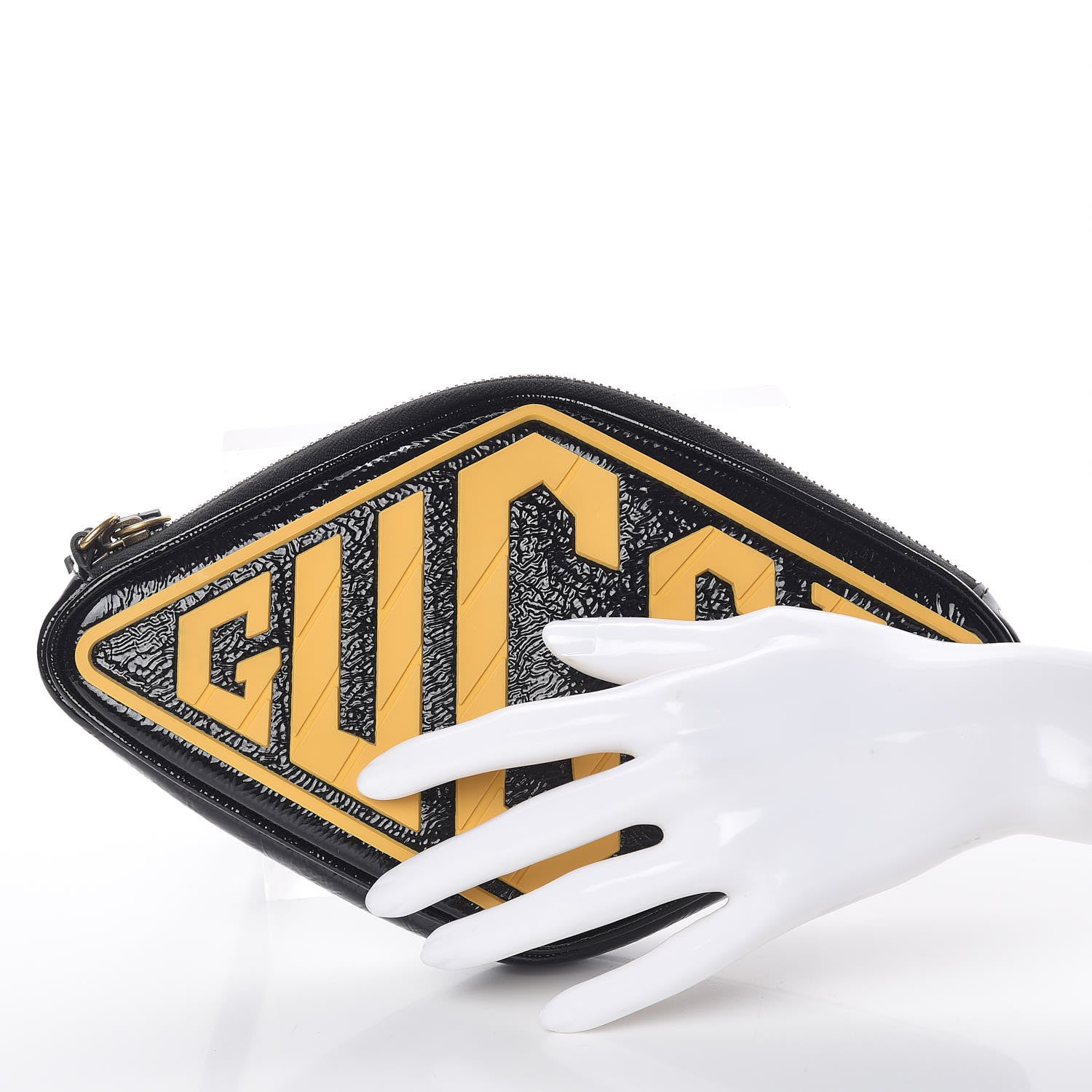 Gucci Patent Rubber Game Patch Logo Wrist Bag Black 2 of 7
