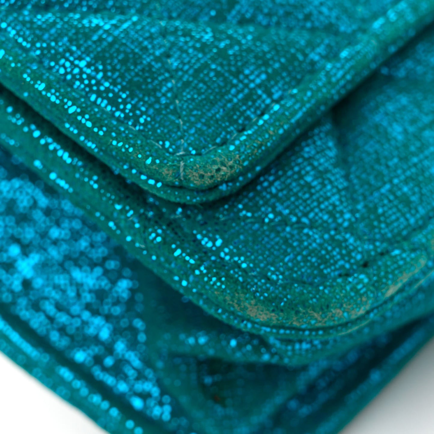 Metallic Iridescent Calfskin Wallet On Chain WOC Turquoise