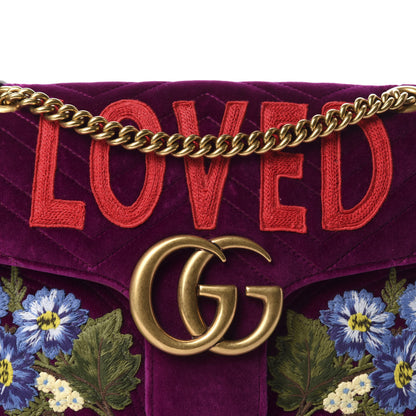 Gucci Velvet Matelasse Loved Embroidered Medium GG Marmont Shoulder Bag Fuchsia Violet Cyclamen 10 of 10