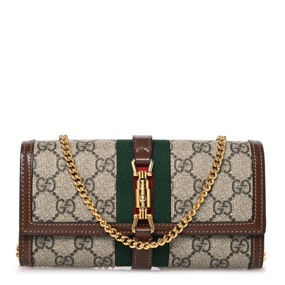 Gucci GG Supreme Monogram Azalea Calfskin Web Jackie 1961 Chain Wallet Beige Ebony Brown Sugar 1 of 17