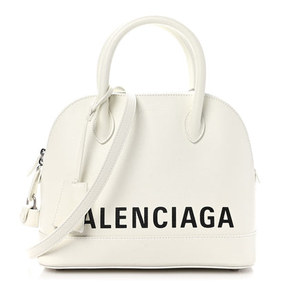 Balenciaga Grained Calfskin Logo S Ville Top Handle Bag White Black 1 of 10
