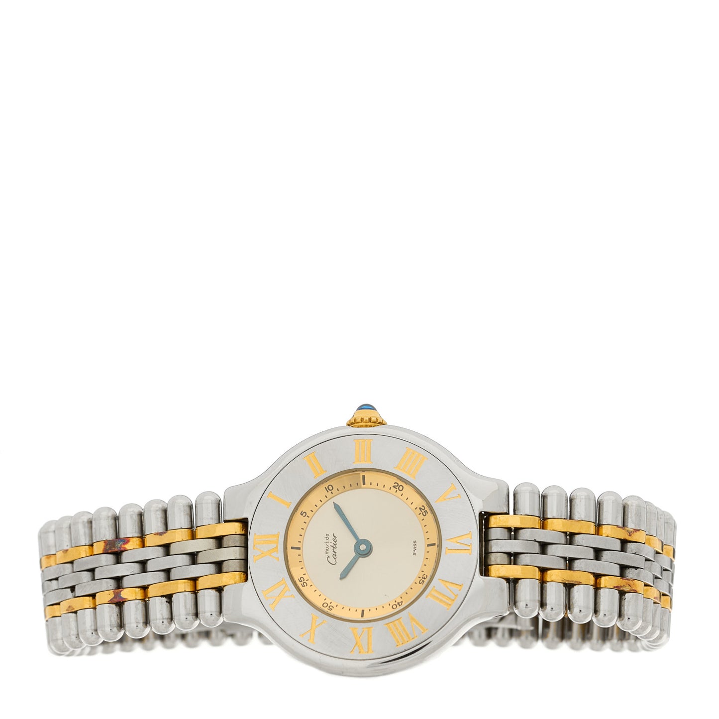 Stainless Steel 18K Yellow Gold 28mm Must De 21 Bullet Link Quartz Watch