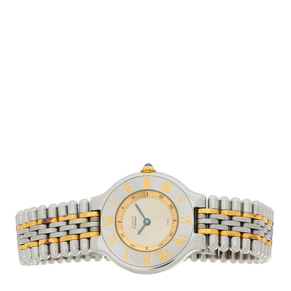 Cartier Stainless Steel 18K Yellow Gold 28mm Must De 21 Bullet Link Quartz Watch 2 of 4