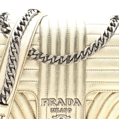 Prada Metallic Nappa Impunture Diagramme Medium Chain Flap Shoulder Bag  Gold 7 of 9