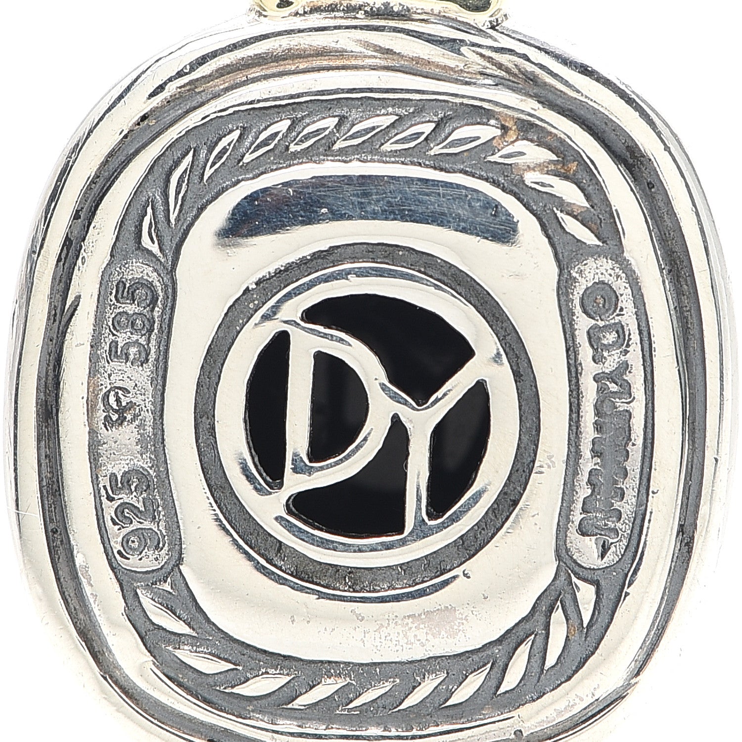 David Yurman Sterling Silver 14K Yellow Gold Black Onyx 10mm Albion Enhancer Pendant 3 of 3