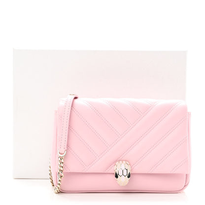Bulgari Calfskin Matelasse Serpenti Cabochon Shoulder Bag Pink 9 of 9