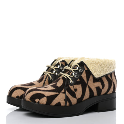 Gucci Wool Faux Shearling G Rhombus Womens Victor Ankle Boots 39 Beige Cocoa 3 of 8