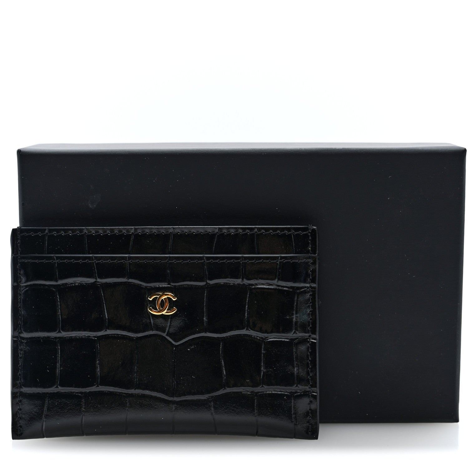 Chanel Calfskin Crocodile Embossed Crococo Card Holder Black 8 of 8