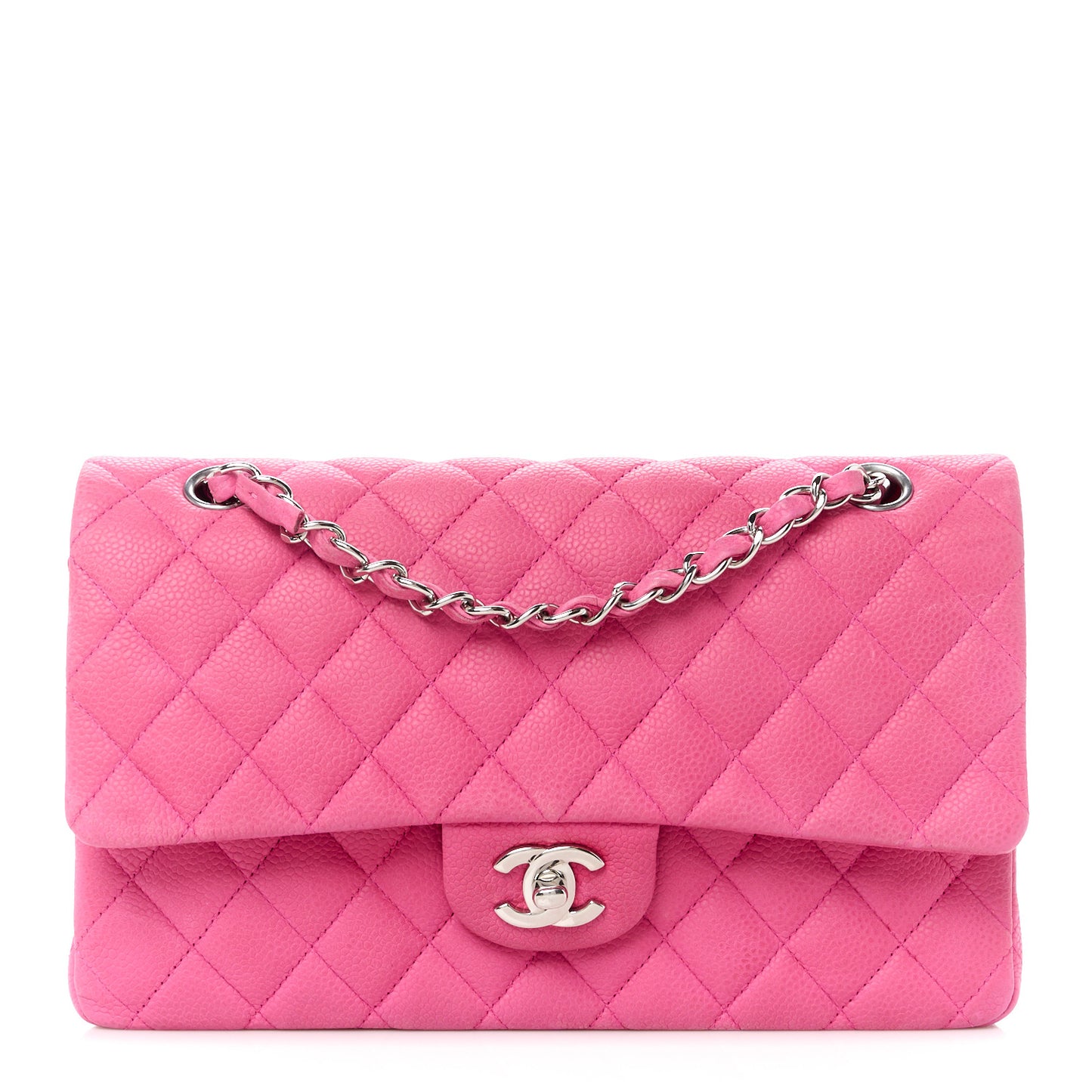 Iridescent Caviar Quilted Medium Double Flap Pink